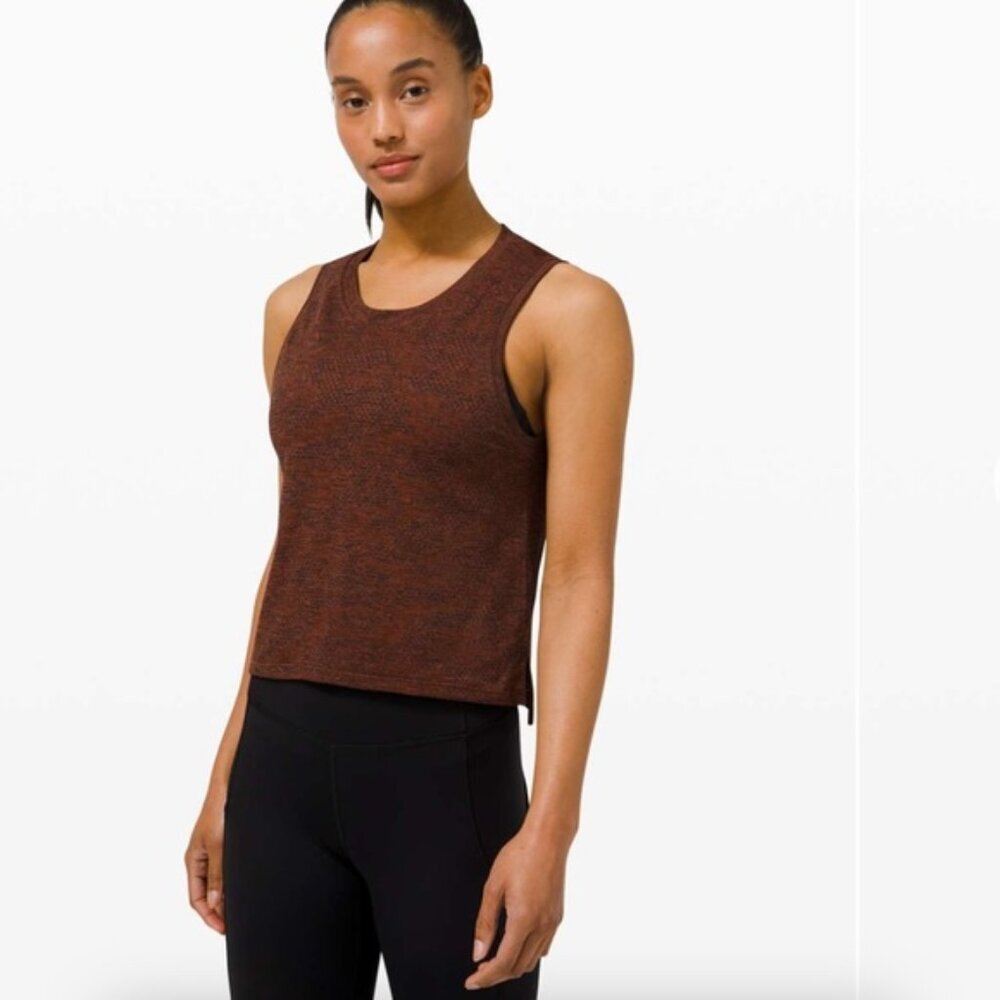 Lululemon Train to Be Tank Crop Mesh Top Slits '21 Boxy Stretch Seamless Shirt L